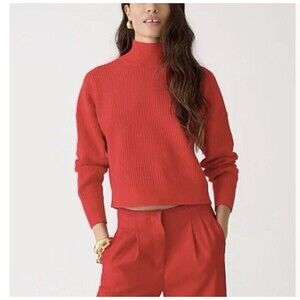 J Crew Red Ribbed Knit Turtle Neck Sweater Size Medium